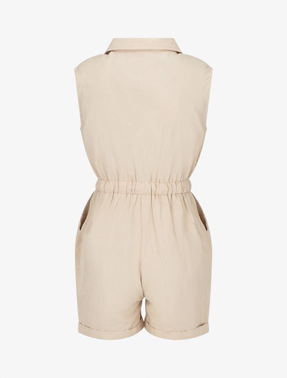 Combishort uni sans manches - Beige - 2