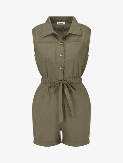 Combishort uni sans manches - Kaki - 5
