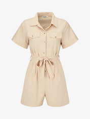 Combishort uni ceinturé - Beige - 1