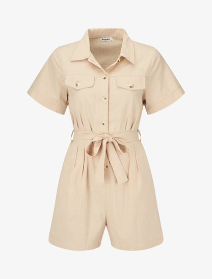 Combishort uni ceinturé - Beige - 1