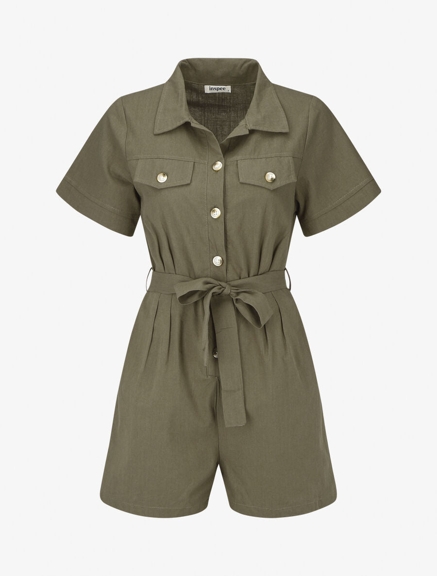 Combishort uni ceinturé - Kaki - 5
