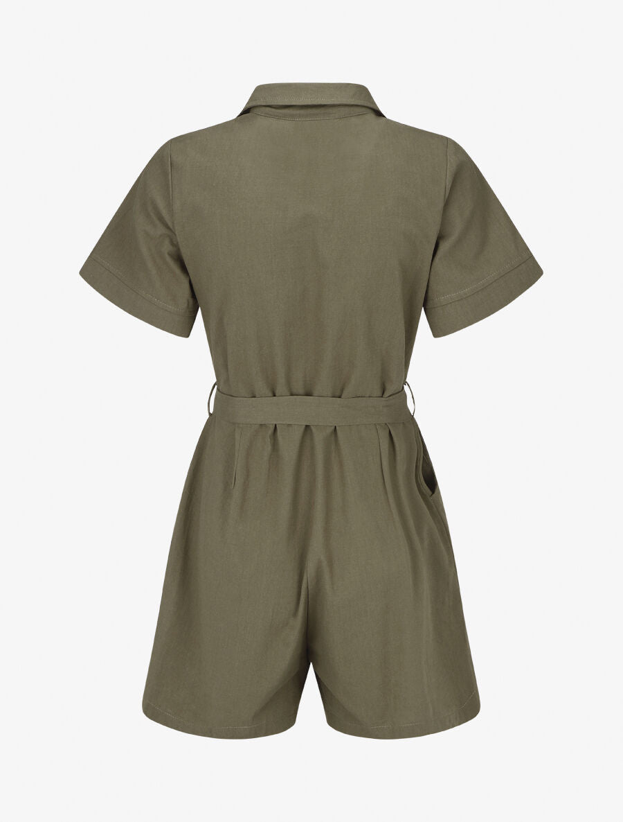Combishort uni ceinturé - Kaki - 2