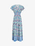 Robe longue à manches courtes imprimé fleurs graphiques - Bleu - 1
