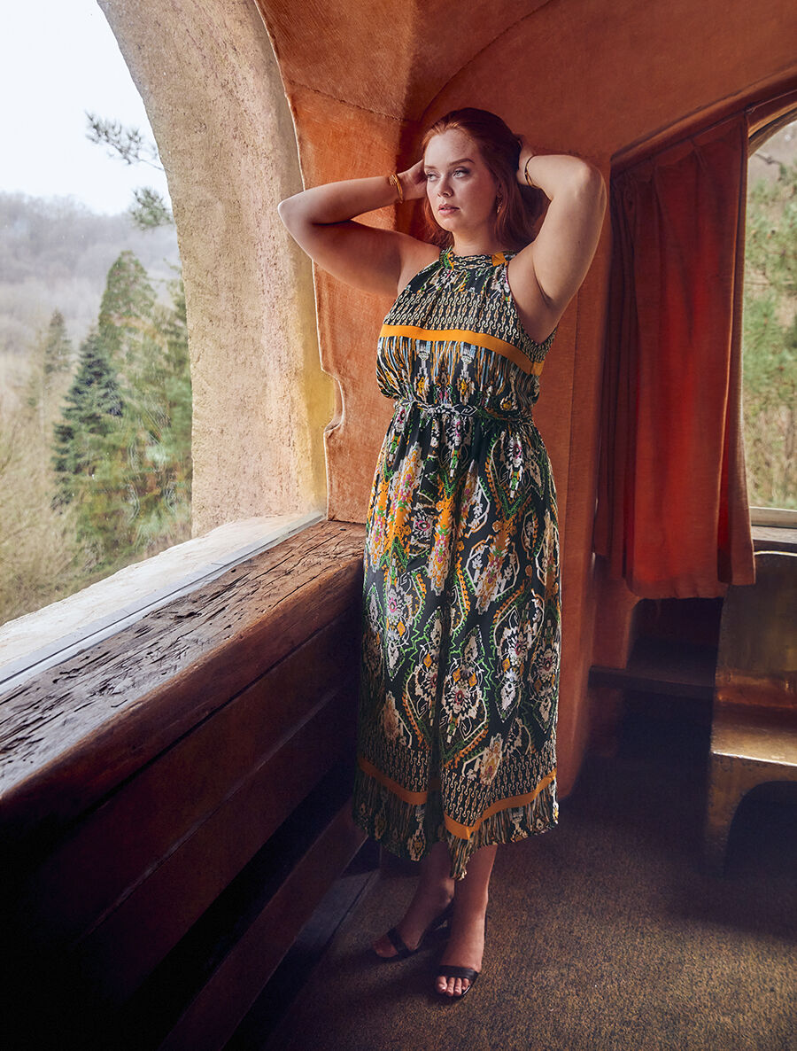 Robe longue à col américain - Noir - 4