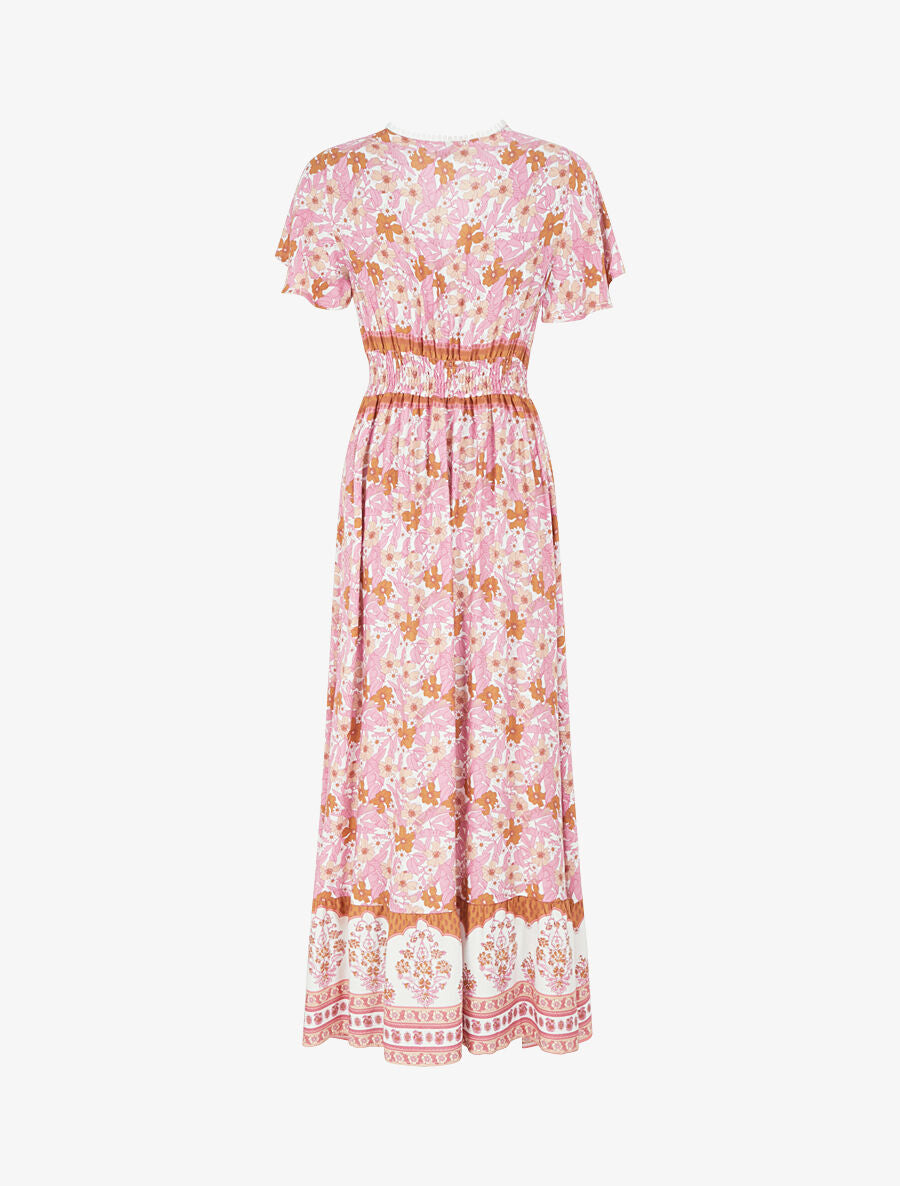 Robe fleurie à cordons de serrage - Rose - 2