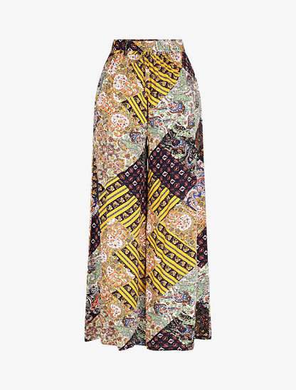 Pantalon fluide élastiqué imprimé fantaisie - Jaune - 2