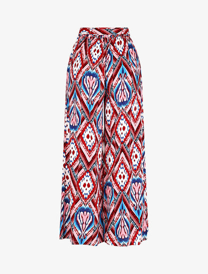 Pantalon fluide élastiqué imprimé psychédélique - Rouge - 2