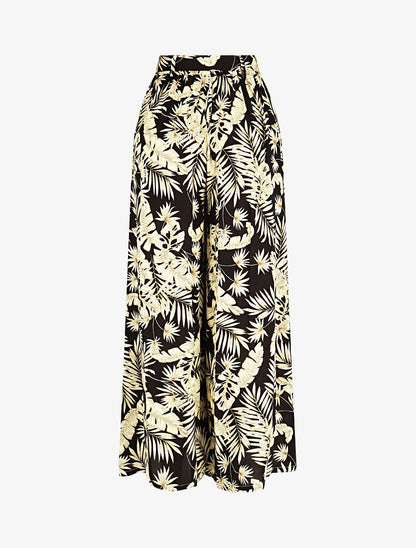 Pantalon fluide élastiqué imprimé feuillage - Noir - 2