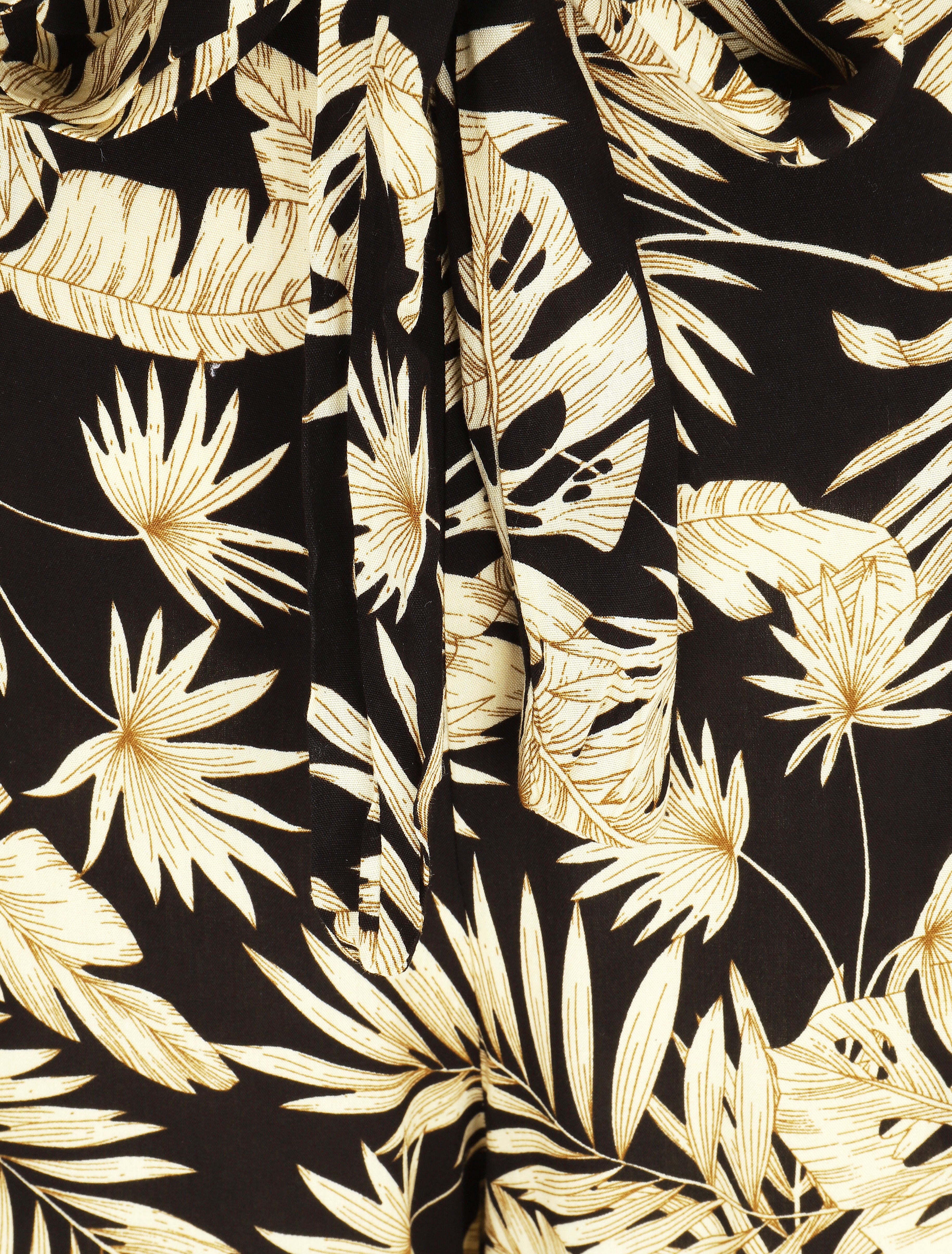 Pantalon fluide élastiqué imprimé feuillage - Noir - 3