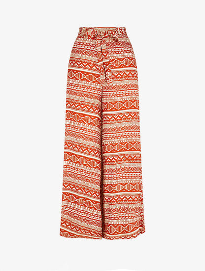 Pantalon fluide élastiqué imprimé aztèque - Terre de sienne - 4