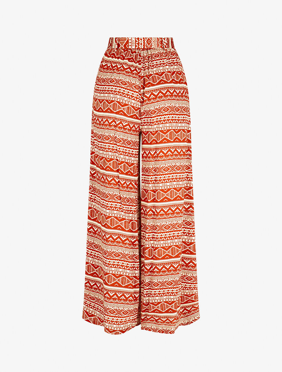 Pantalon fluide élastiqué imprimé aztèque - Terre de sienne - 2