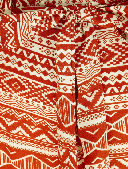 Pantalon fluide élastiqué imprimé aztèque - Terre de sienne - 3