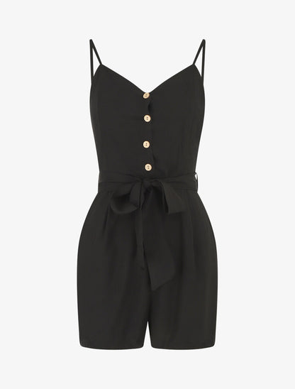 Combishort unie ceinturée - Noir - 1