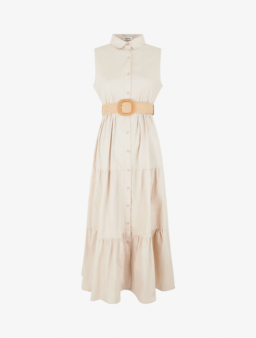 Robe longue unie sans manches - Beige - 1