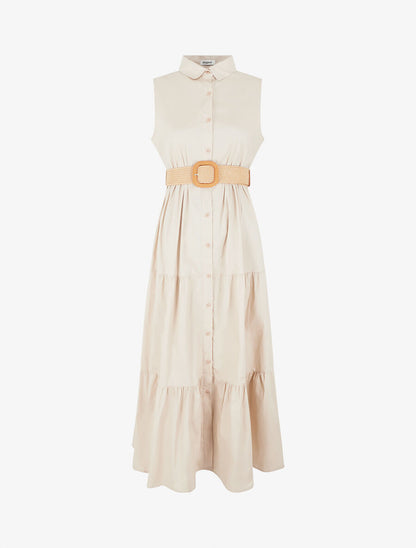 Robe longue unie sans manches - Beige - 1