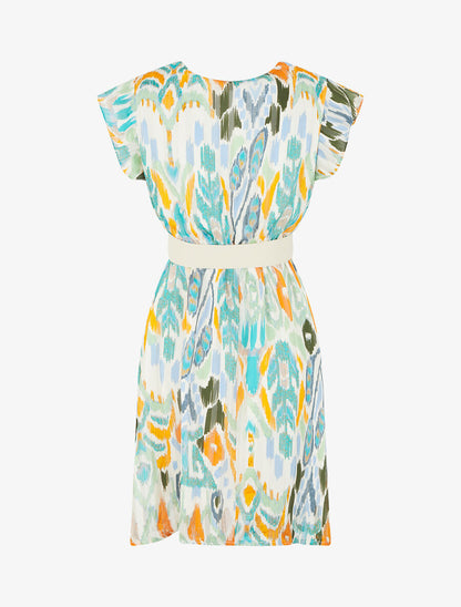 Robe imprimé abstrait irisé à taille élastiquée - Vert - 2