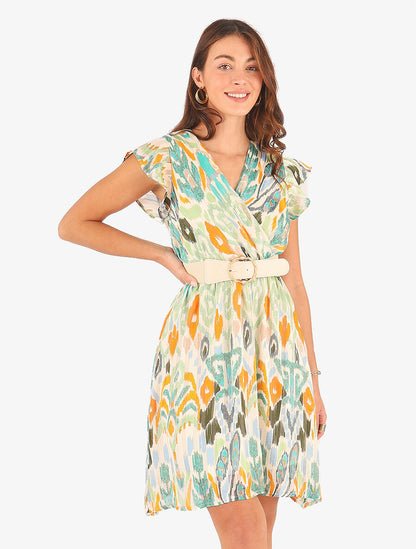 Robe imprimé abstrait irisé à taille élastiquée - Vert - 4