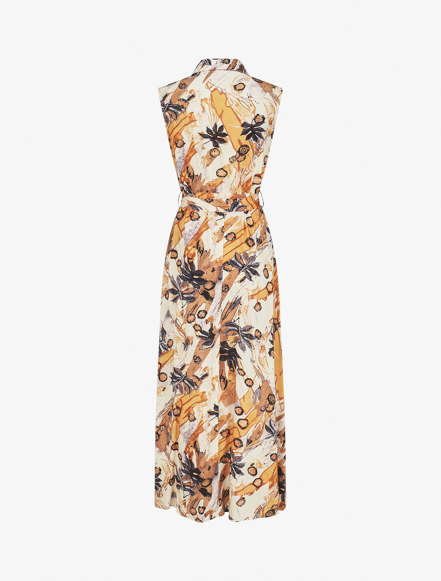 Robe longue sans manches imprimé feuille - Beige - 2
