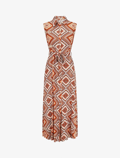 Robe longue sans manches imprimé fantaisie - Marron - 1