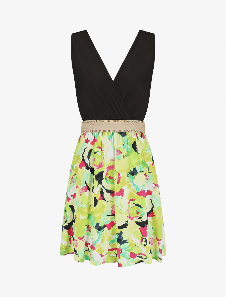 Robe élastiquée à jupe imprimé abstrait - Vert - 5