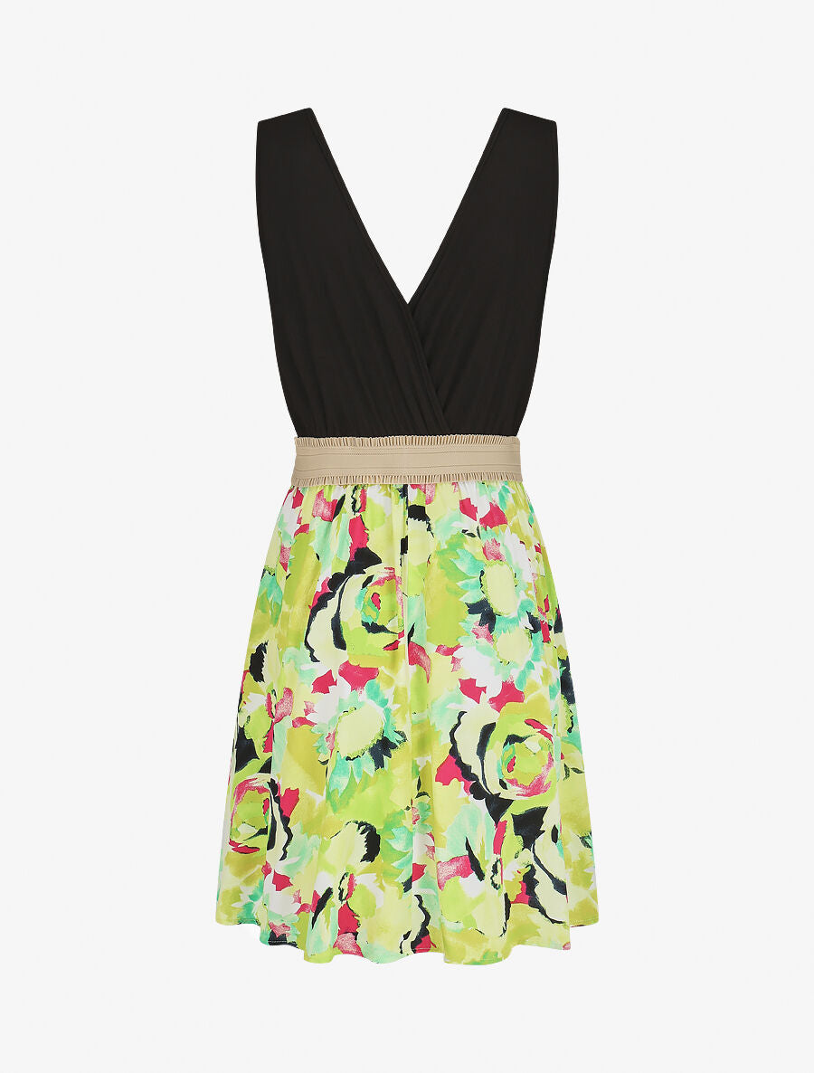 Robe élastiquée à jupe imprimé abstrait - Vert - 2