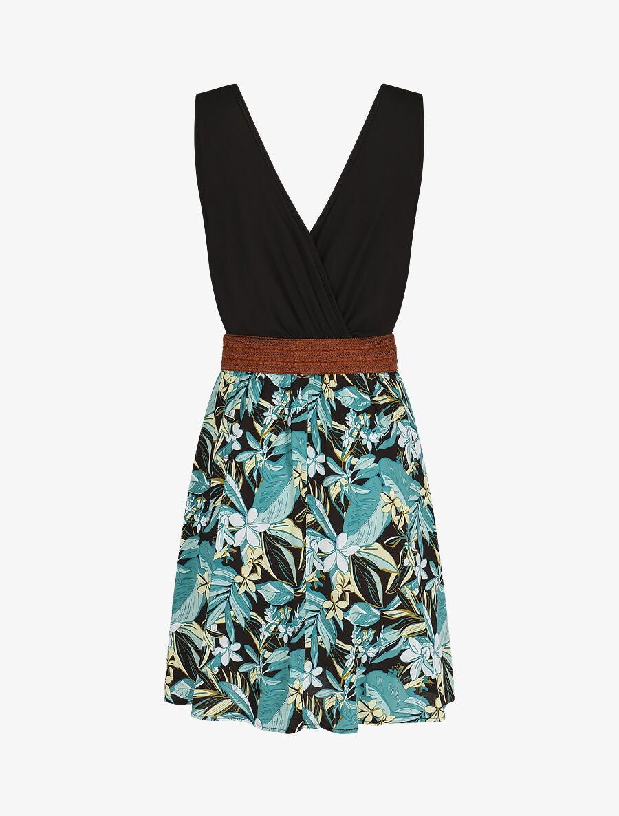 Robe élastiquée à jupe imprimé fleuri - Vert - 2