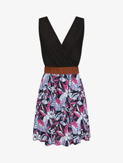 Robe élastiquée à jupe imprimé fleuri - Rose - 1