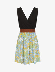 Robe élastiquée à jupe imprimé fleuri - Jaune - 1
