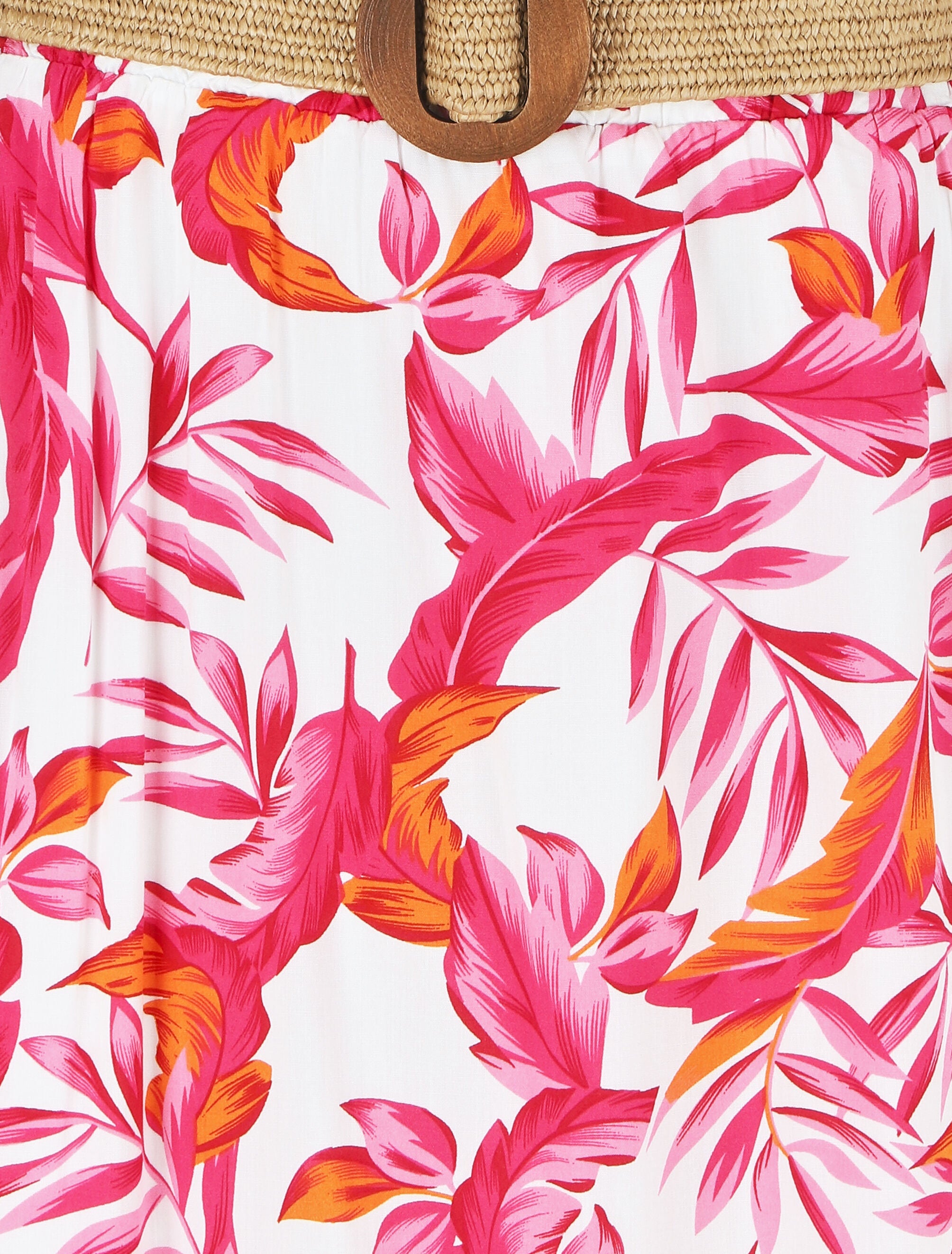 Jupe imprimé feuilles à taille élastiquée - Fushia - 3