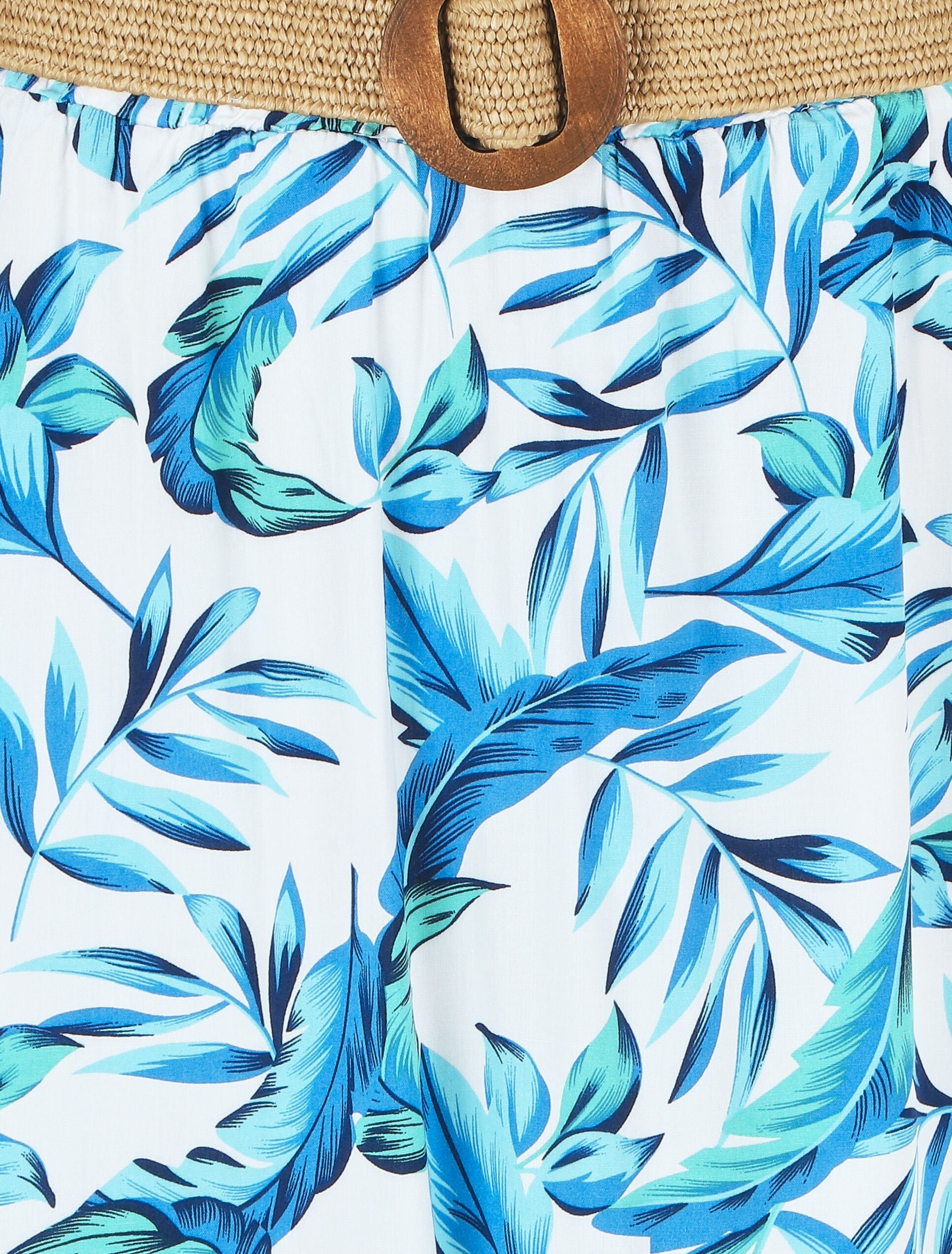 Jupe imprimé feuilles à taille élastiquée - Bleu - 3