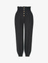 Pantalon uni à bords élastiqués et boutons décoratifs - Marine - 1