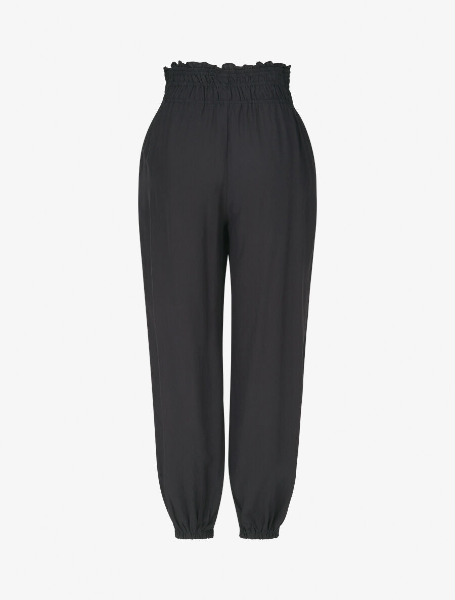 Pantalon uni à bords élastiqués et boutons décoratifs - Marine - 2