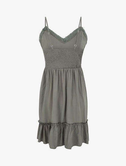 Robe évasée à fines bretelles - Kaki - 2