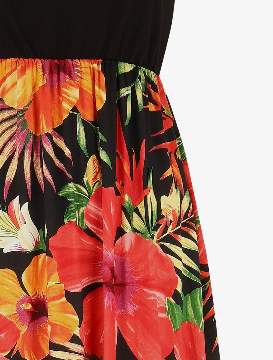 Robe longue sans manches imprimé tropical - Noir - 3
