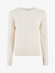 Pull droit col rond en maille fantaisie - Crème - 1