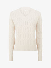 Pull droit uni à col V - Blanc - 1
