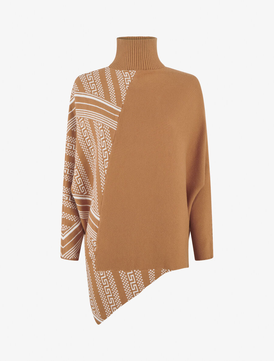 Pull ample col montant et motif graphique - Camel - 1