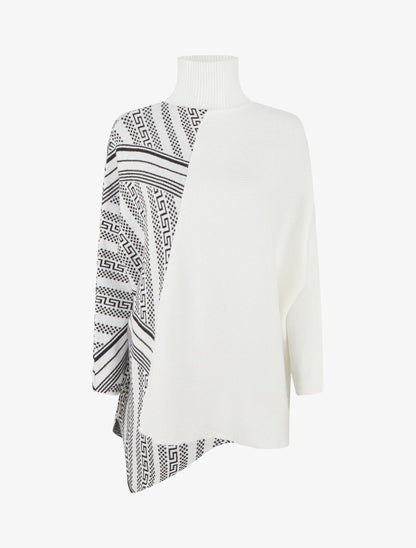 Pull ample col montant et motif graphique - Blanc - 1