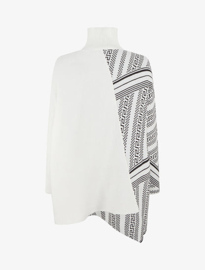 Pull ample col montant et motif graphique - Blanc - 2