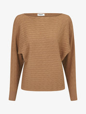 Pull uni à col bateau - Camel - 5