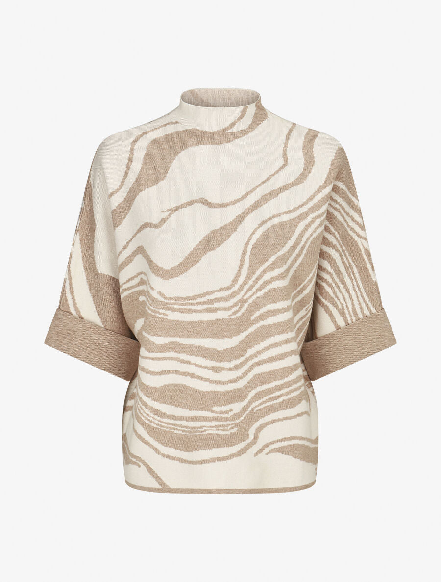 Pull à manches courtes et col montant - Taupe - 1