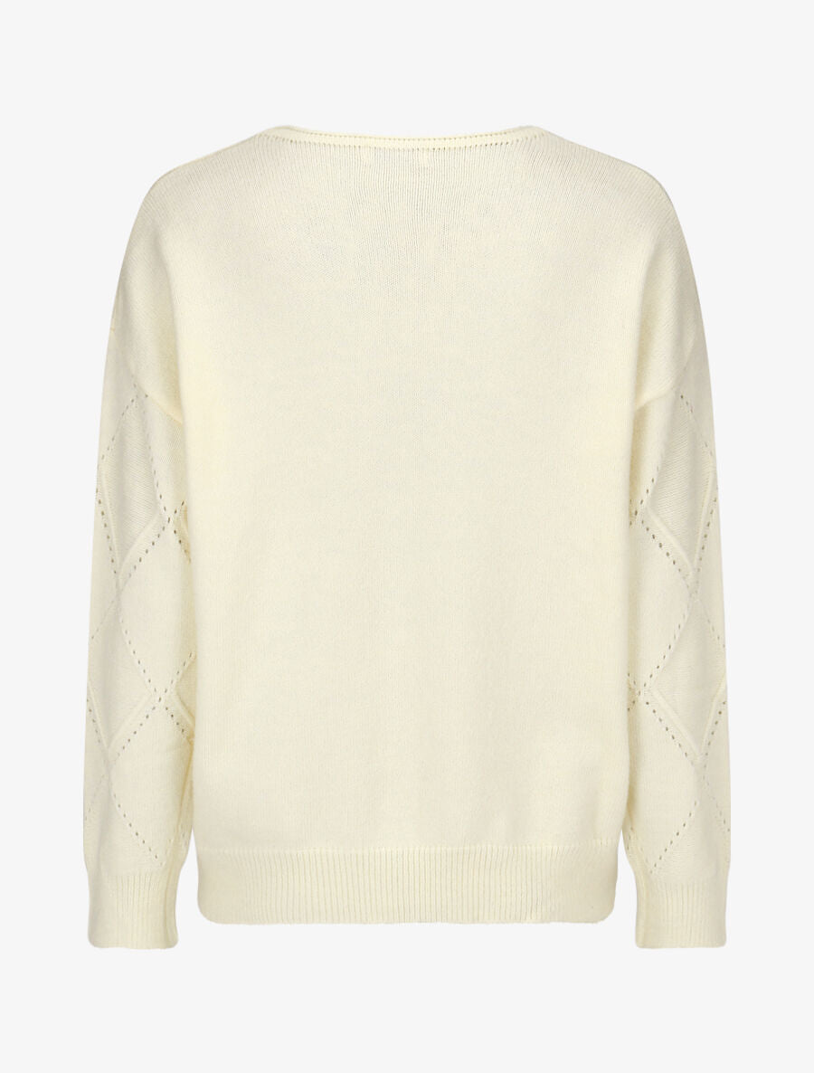 Pull uni à bords côtelés - Crème - 2