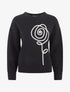 Pull uni à broderie fleur - Noir - 1