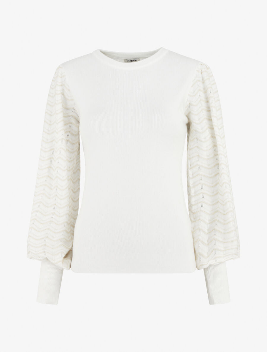 Pull à manches longues à motif zigzag irisé - Blanc - 4