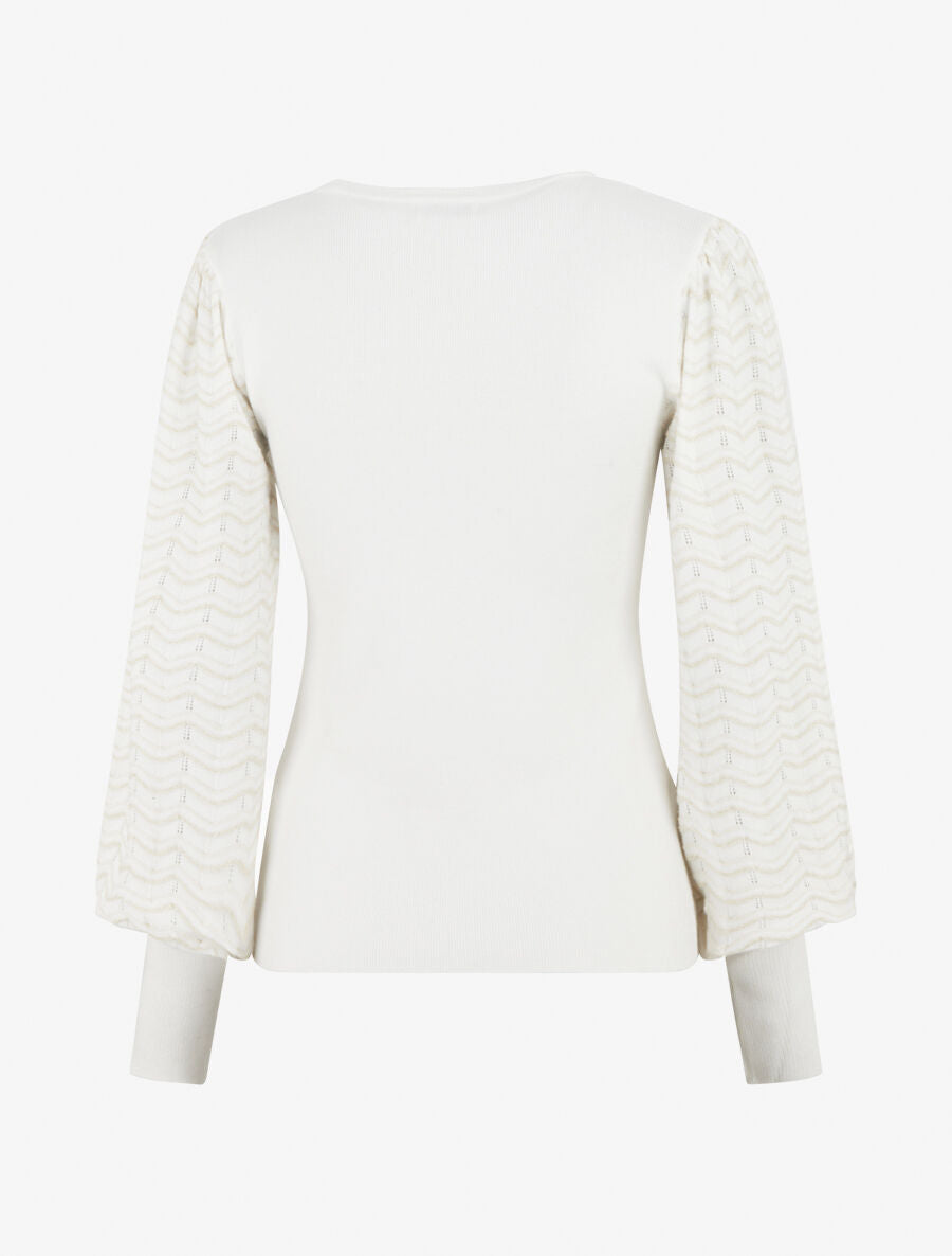 Pull à manches longues à motif zigzag irisé - Blanc - 2
