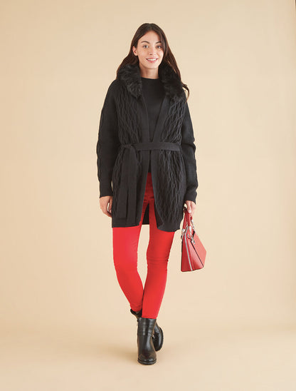 Gilet ample à col en fourrure - Noir - 4