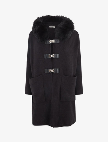Gilet long uni à boutons à bascule - Noir - 1