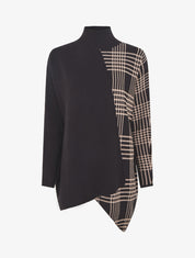 Pull ample motif carreaux et bord asymétriques - Noir - 1