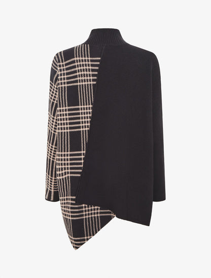 Pull ample motif carreaux et bord asymétriques - Noir - 2