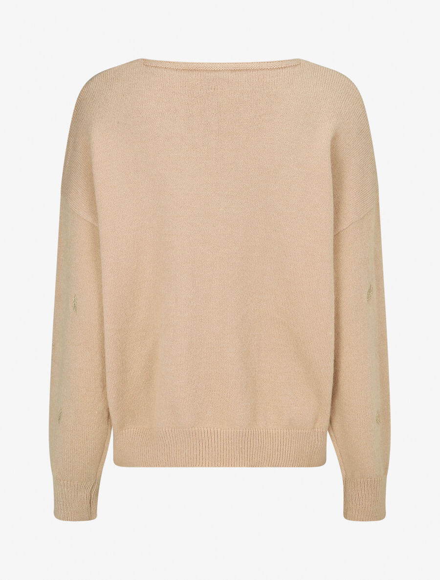 Pull uni à détail feuilles irisées - Taupe - 2